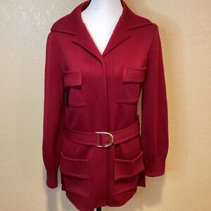 Vintage '70s Dorce Red Button Front Cardigan Sweater, 100% Virgin Wool, SZ Small
